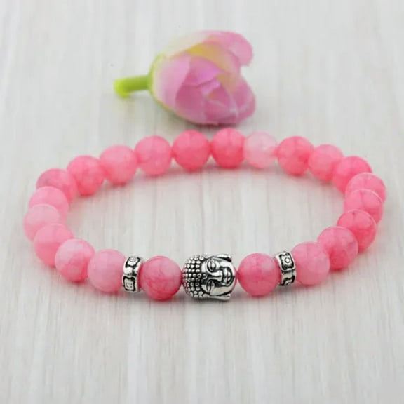 EOEMY Fashion Women 8mm White Turquoise Lava Beads Buddha Head Men Charm Bracelets-187-N