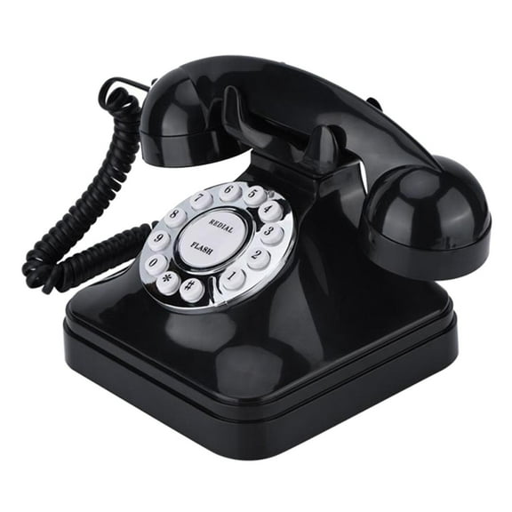 Corded Phone - Old Fashioned Dial Style Desk Table Cord Handset w/ Button Dialing, Standard Telephone