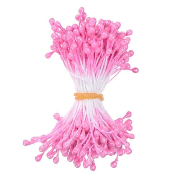 Uxcell 150-Pack Flower Stamens for Crafts, 5mm Double Heads Artificial Pearl Floral Pistil for DIY Making [Dark Pink]