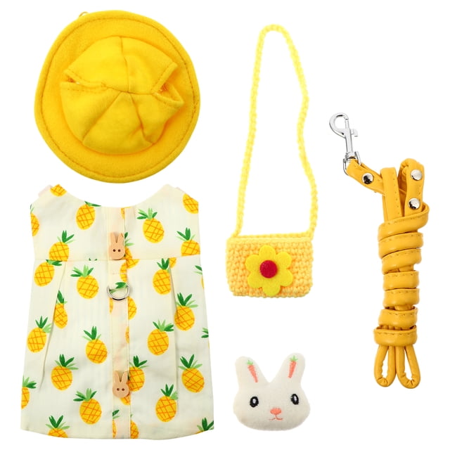Yellow Cotton Rabbit Harness with Leash for Pet Use Comfortable Soft Cartoon Style with Metal Snap Fasteners