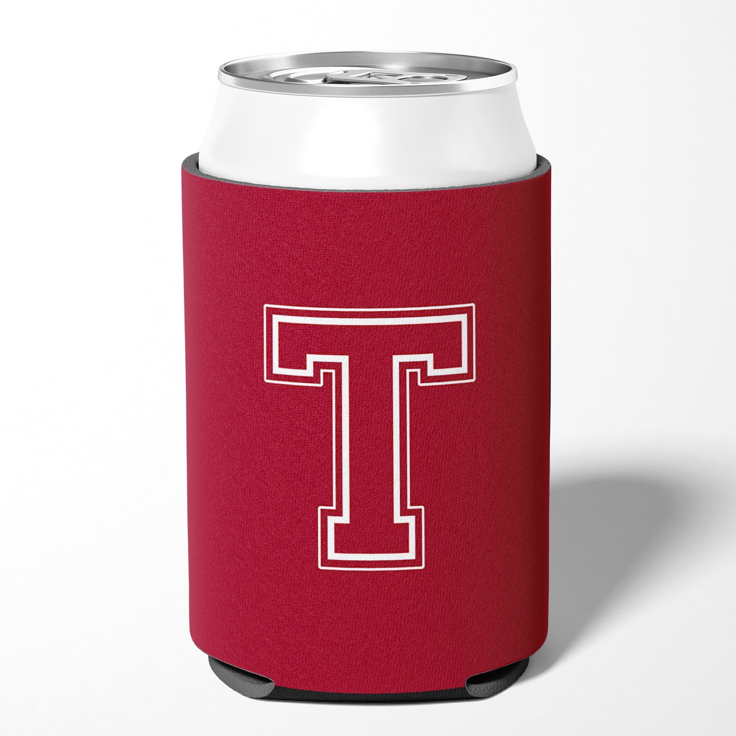 Letter T Initial Monogram - Maroon and White Can or Bottle Hugger