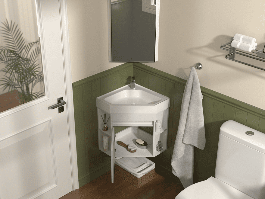 Tennant Brand 18" White Corner Bathroom Vanity with Matte Solid Surface