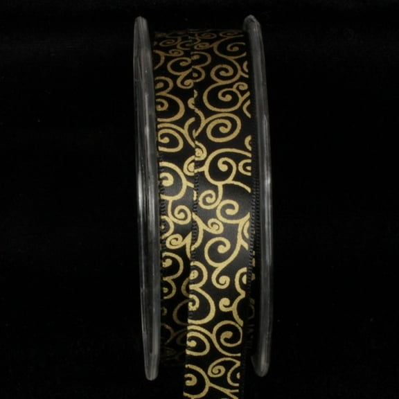 The Ribbon People Black and Gold Swirl Wired Craft Ribbon 0.5" x 108 Yards