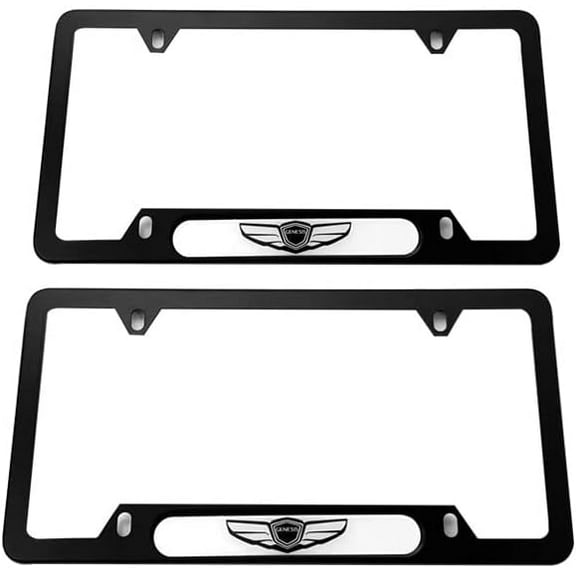 Stainless Steel License Plate Frame Cover Holder for Genesis,Set of 2 Pcs, Black W/Screw Caps