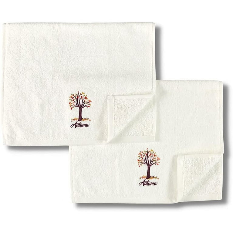 Hand Towel White Cotton Plush Terry Velour Embroidered Design 