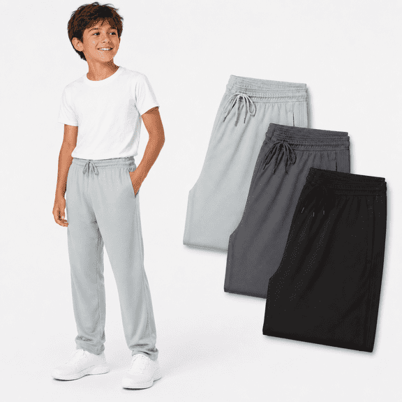 DARESAY Boys Mesh Athletic Pants, 3 Pack Lightweight Jogger Pants with Pockets, Elastic Waist Active Pants for Boys Sizes 4-16