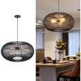 thumbnail image 4 of Arturesthome Rattan Pendant Lights Wicker Chandelier Boho Basket Lighting Fixture Large Natural Woven Hanging Light for Kitchen Island Sink Dining Room Entryway Black 3-Lights, 4 of 7
