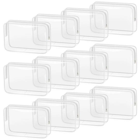 Bolsa de maquillaje TISRATOK transparente para mujer, 12 unidades con cremallera, color blanco
