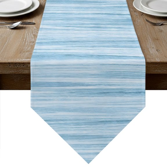 Blue Striped Table Runner Linen Burlap Table Runner 48 Inches Long Abstract Modern Farmhouse Stripes Dresser Scarves for Kitchen Island Coffee Dining Room Party Wedding Holiday Decoration 13"x48"