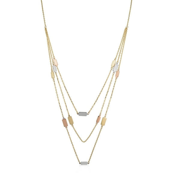 KoolJewelry 14k Tricolor Gold Bar Station Layered Necklace (17 inch)