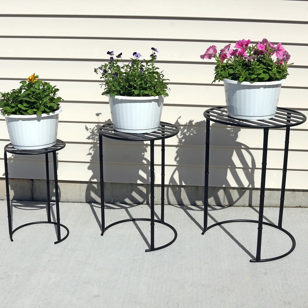 Sunnydaze Modern Nesting Metal Plant Stand, Sturdy Indoor/Outdoor ...