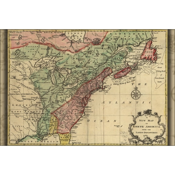 24"x36" Gallery Poster, map of North America pre u.s.a. 1763