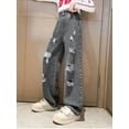 thumbnail image 2 of Rswnyirn Kids Girls Ripped Flared Jeans High Waist Bell Bottom Denim Pants Casual Wide Leg Trouser Dark Gray 140, 2 of 6