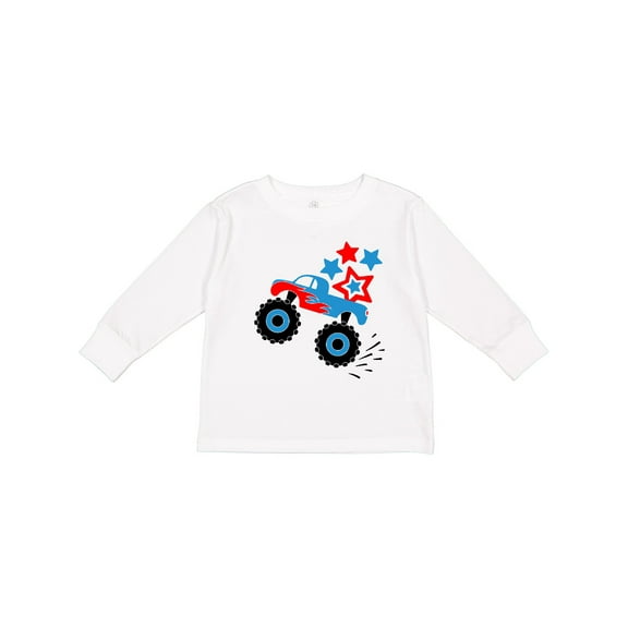 Inktastic Patriotic Monster Truck with Red and Blue Stars Boys or Girls Long Sleeve Toddler T-Shirt