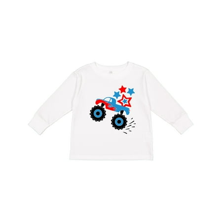 

Inktastic Patriotic Monster Truck with Red and Blue Stars Gift Toddler Boy or Toddler Girl Long Sleeve T-Shirt