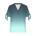 thumbnail image 7 of Women's Ombre Short Sleeve T-Shirt V-Neck Button Front Tie Detail Top in Soft Linen-Cotton Blend, Loose Fit Casual Blouse, 7 of 7