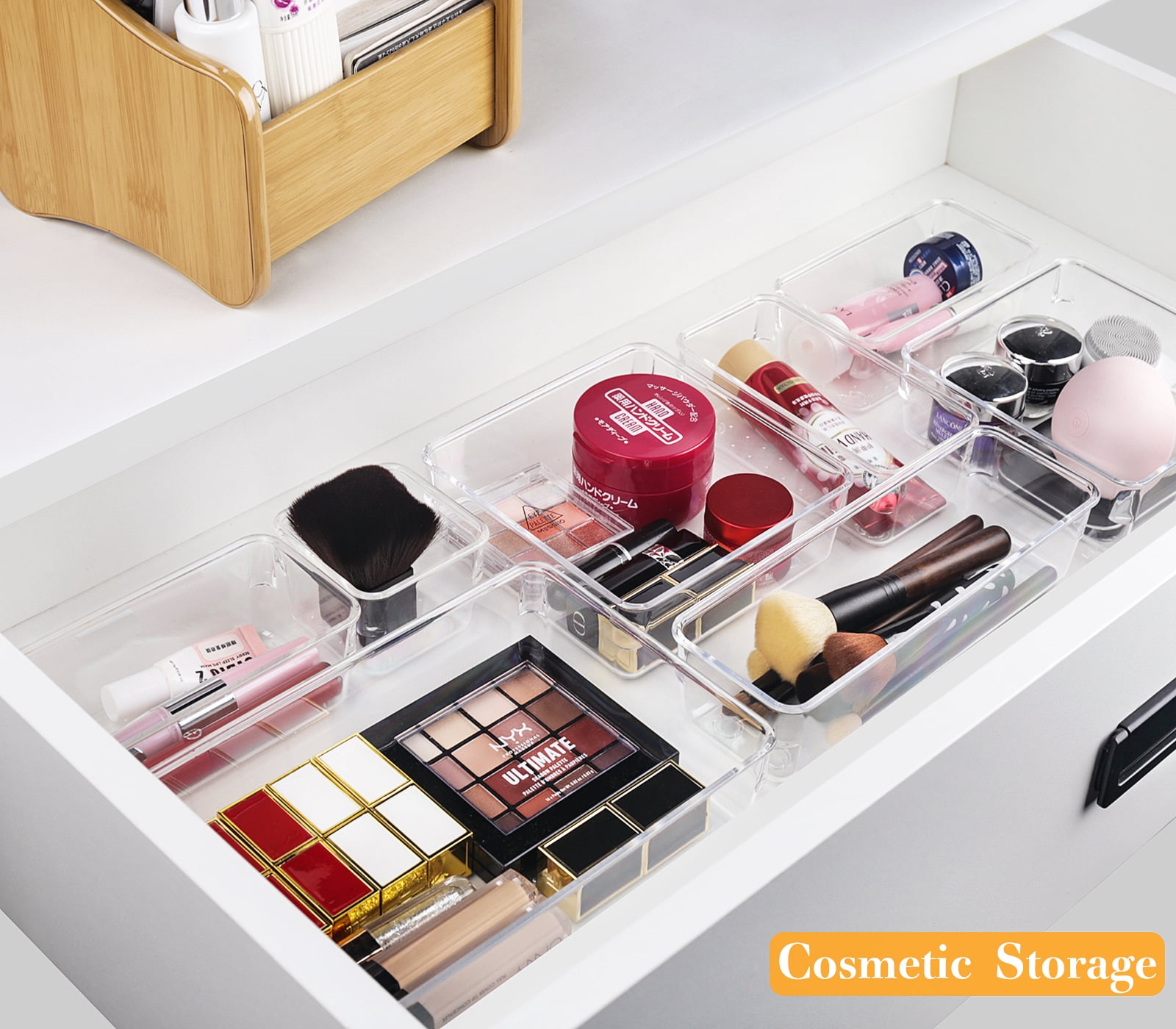 LeaderPro 27 Pcs Desk Drawer Organizer Trays with 5 Different Sizes Versatile Clear Drawer Organizers Storage