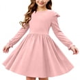 thumbnail image 2 of Robe Extensible à Manches Longues pour Filles, Robe Patineuse Évasée avec Encolure Ronde et Manches Bouffantes, Robe pour Récital Scolaire et Fête, 2 of 7