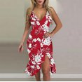 thumbnail image 2 of Babysbule Summer Dresses for Women V-Neck Sleeveless Ruffle Low-cut Splicing Printing Slit Sling Discount Skirts, 2 of 6
