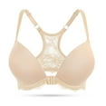 thumbnail image 1 of YANDW Push Up Front Closure Plunge Bras for Women Thick Padded Lace Racerback Underwire Bra, Beige 40D, 1 of 5