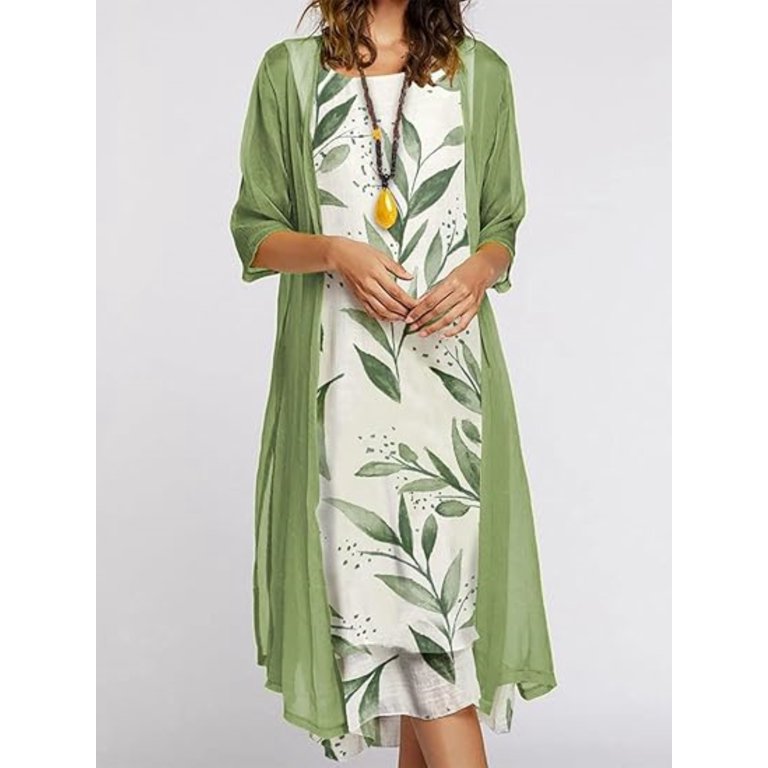 Baywell Women's 2 Piece Floral Print Sleeveless Dress with Chiffon Cardigan  Elegant Flowy Maxi Dresses Set for Wedding Guest Formal Casual S-3XL -  Walmart.com