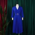 thumbnail image 3 of AURA Plus Size Spring Elegant Lapel High Waist A Line Maxi Dress Long Sleeve Puff Sleeve African Work Dress with Belt, 3 of 9