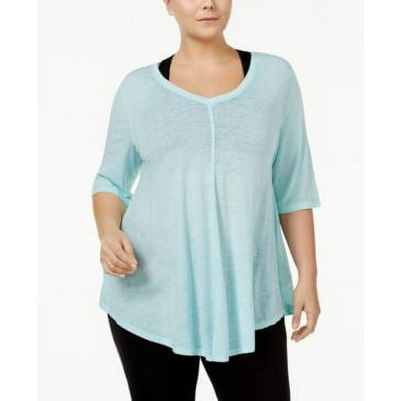 Calvin Klein JAMAICA BLUE Women's Performance Plus Burnout V-Neck T-Shirt, US 1X