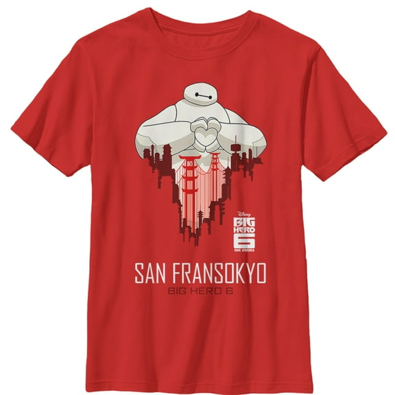Boy's Big Hero 6 Heart San Fransokyo Graphic Tee Red Large