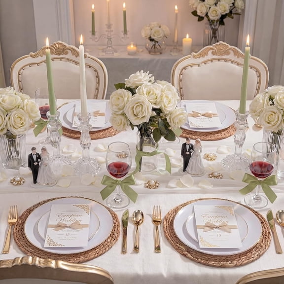 350 PCS White and Gold Plates Disposable - Elegant Dinnerware Set of 50 Guest, White Plastic Plates With Gold Rim, Pre Rolled Napkins with Silverware & Cups for Thanksgiving Party/Wedding