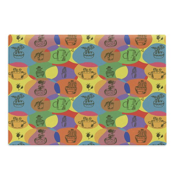 Cactus Cutting Board, Colorful House Plant Florist Theme Abstract Circular Patterned Background Thorns, Decorative Tempered Glass Cutting and Serving Board, Large Size, Multicolor, by Ambesonne