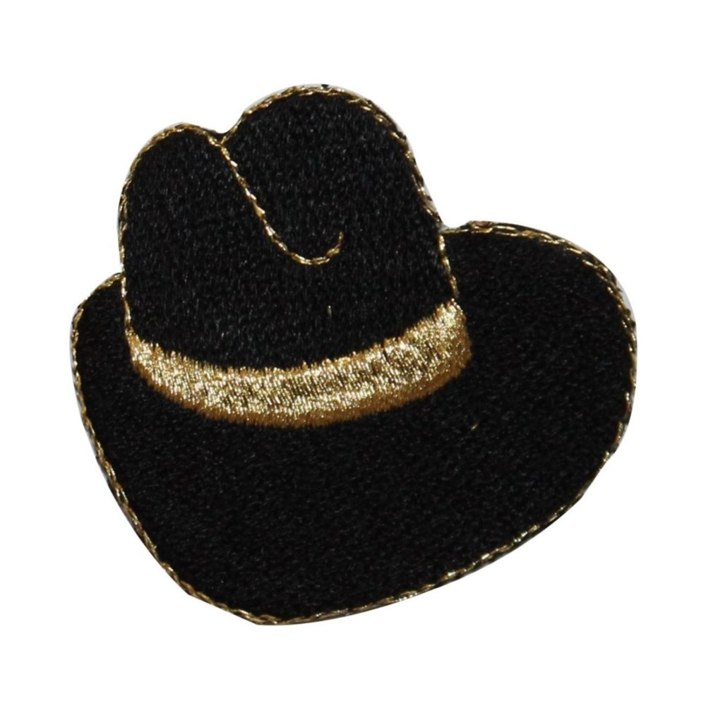ID 7606 Black Cowboy Hat Patch Western Ten Gallon Embroidered Iron On