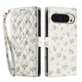 thumbnail image 7 of Wallet Case for Google Pixel 10 / 10 Pro / 9 / 9 Pro, Flower PU Leather Durable Phone Case Kickstand Flip Case with Card Slots Wrist Strap Pattern Magnetic Closure Protective Case - D, 7 of 7