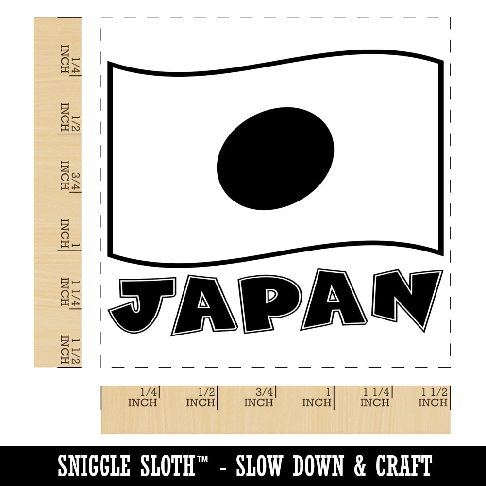 Japan with Waving Flag Cute Self-Inking Rubber Stamp Ink Stamper - Blue Ink - Large 1-1/2 Inch