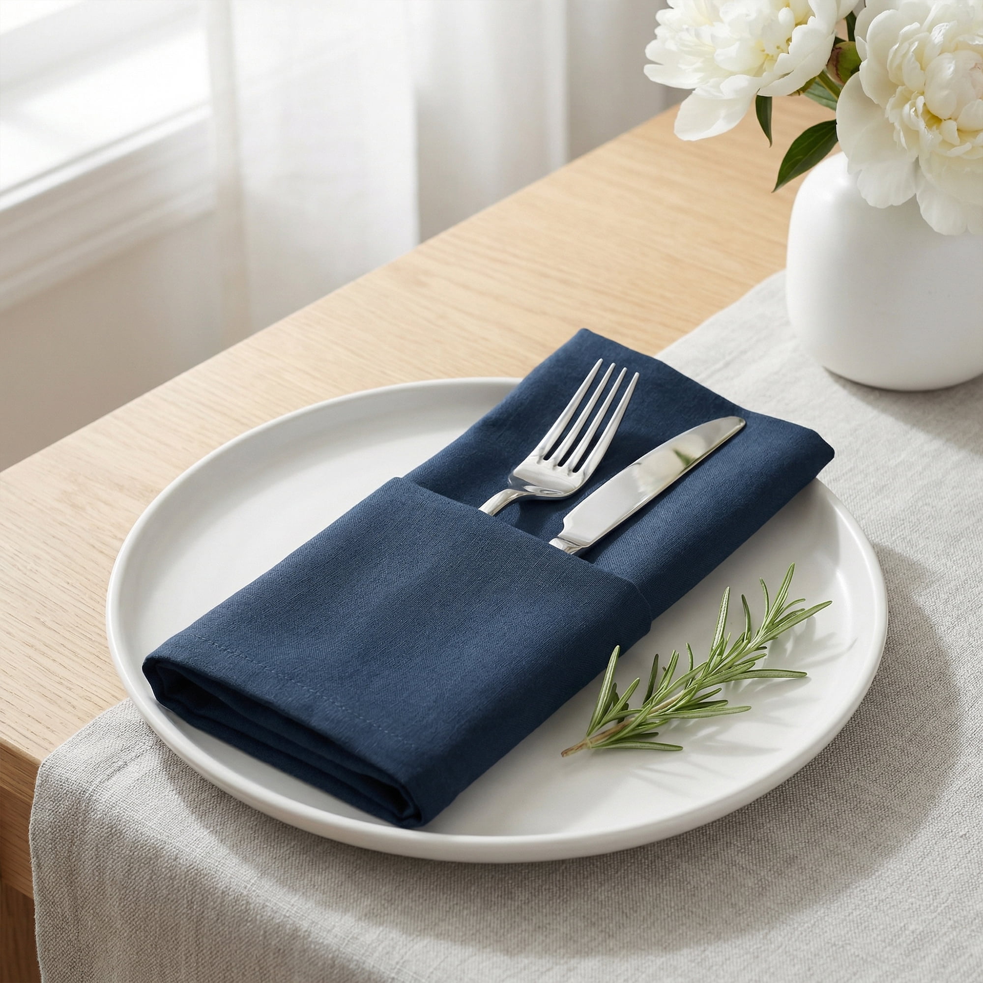 Unique Bargains 6Pcs Polyester Reusable Cloth Napkins Navy Blue 16x16inch