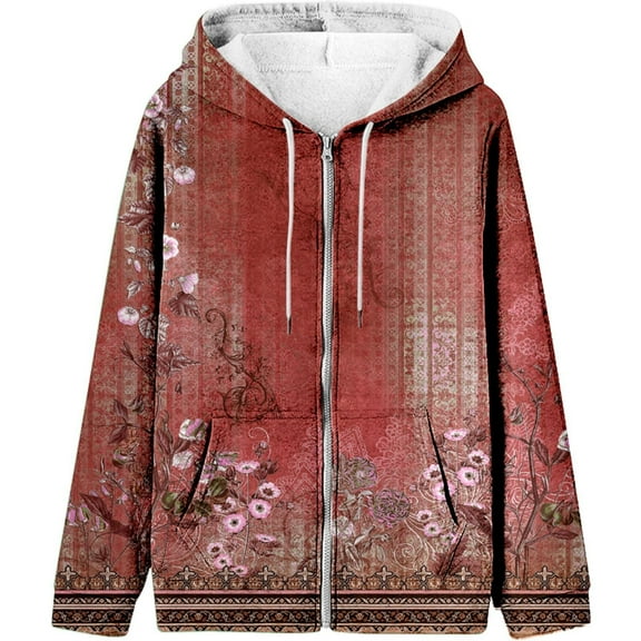 YEJIMAN Zip Up Hoodie Women Spring And Autumn Fashion Hooded Sweatshirt Long Sleeve Zipper Sport Coat Loose Women's Ladies Hoodies For Women Red