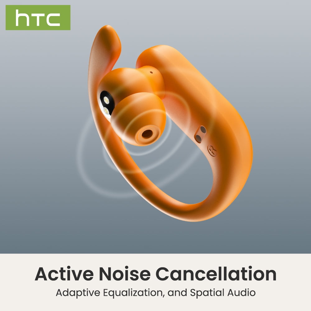 HTC NE61 Heart Rate Wireless Bluetooth 6.0 Open in-Ear Earbuds, AI Translator, Noise-Cancelling Headphones, 130+ Languages,Orange