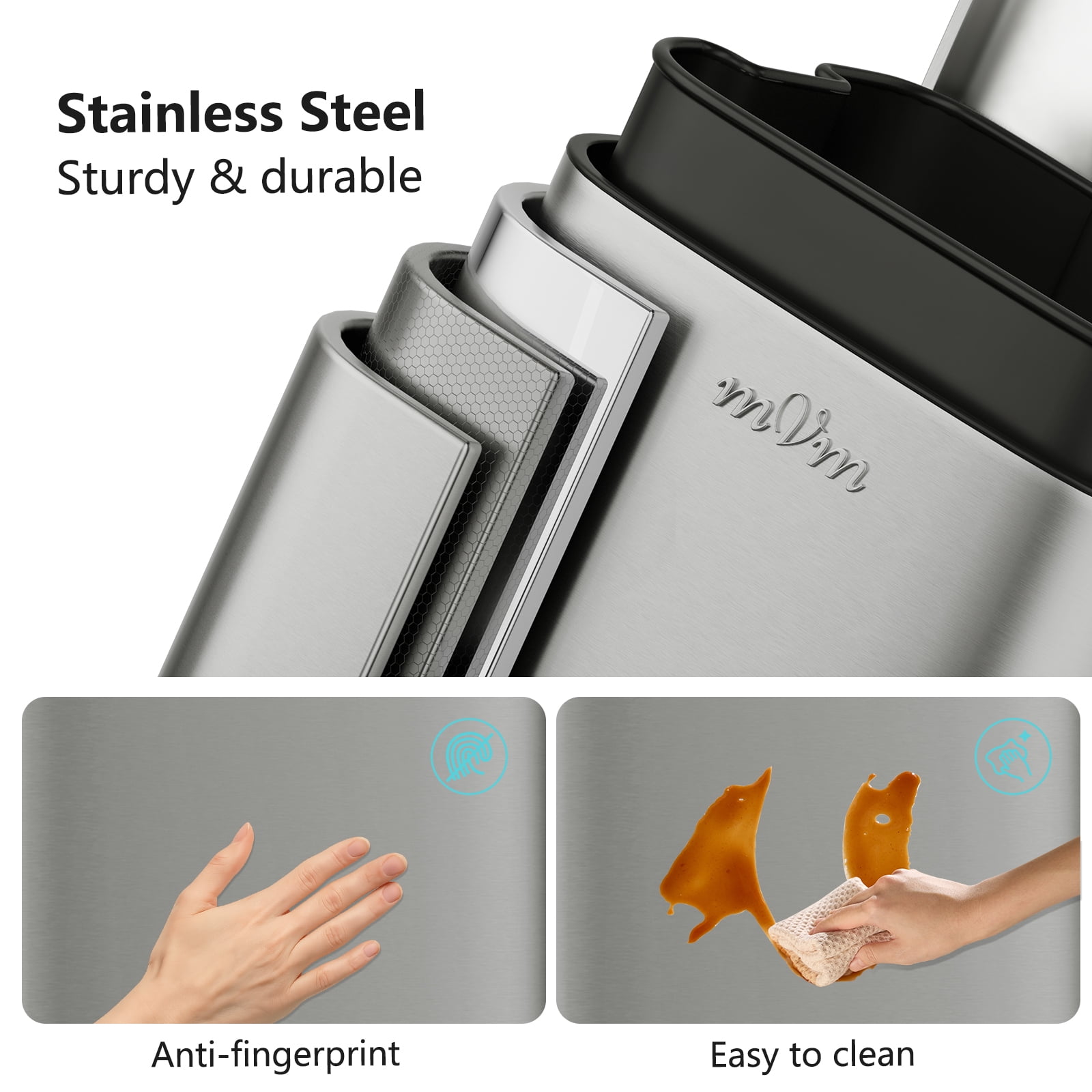 mVm Stainless Steel Trash Can, 5.3 Gal Trash Can with Lid, Smooth Edge Step Garbage Bin for Home Kitchen Office (Tin)