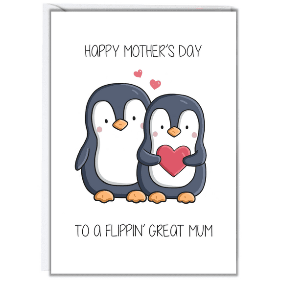 Mother's Day Card for Great Mum – Cute Penguin Couple Design – Envelope Included, Blank Inside – Perfect Gift for Mother's Day