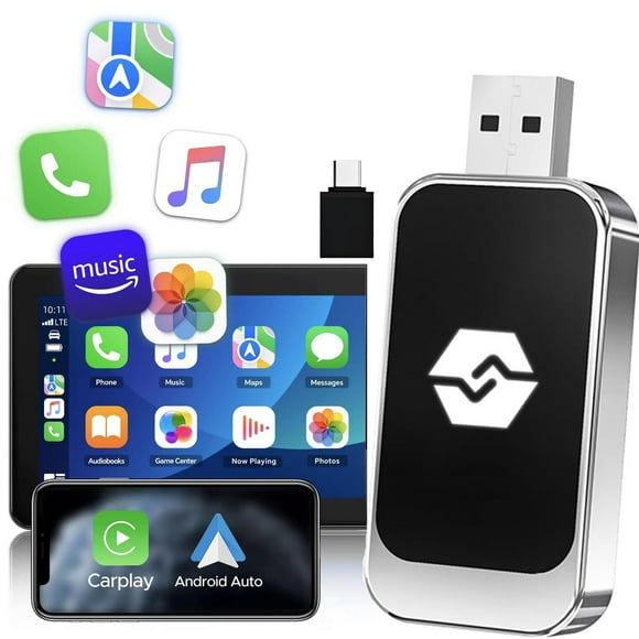 Adaptador Inalámbrico Carplay Android Auto para Auto baja latencia Plug and Play conexión automática