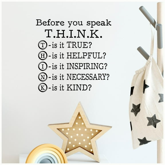 Before You Speak THINK Vinyl Lettering Wall Decal Stickers and Decals Size: 12.5"H x 13.5"L - Color: Black