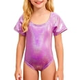 thumbnail image 2 of ZHOGXU Kids Toddler Girls Dance Gymnastics Romper Short Sleeve Round Neck Shiny Sequins Performance Training Jumpsuit For Competition Stage Shows,Red,170, 2 of 4