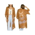 thumbnail image 4 of VISgogo Cárdigan de playa informal para mujer, color sólido, manga 3/4, bordado transparente, cubierta de flores VISgogo moda, 4 of 5