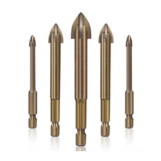 Broca para baldosas de vidrio cerámico, herramienta de perforación universal eficiente, brocas cruzadas de carburo cementado multifuncionales, 5 brocas para baldosas de cerámica, juego de brocas para