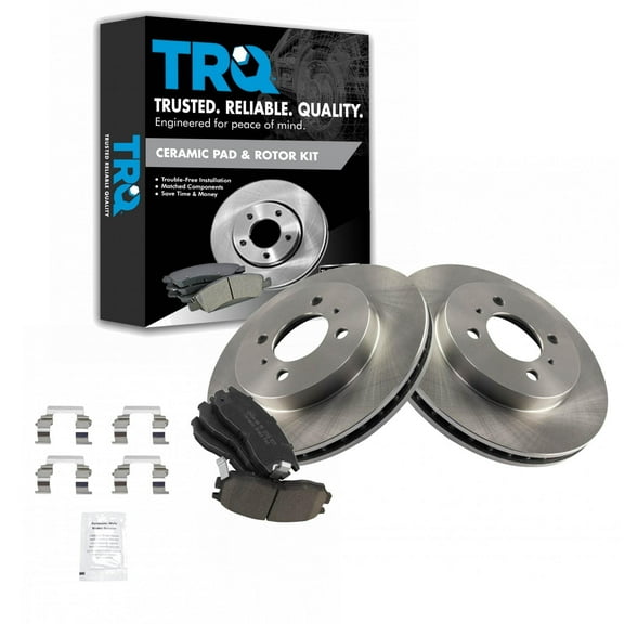TRQ Front Brake Pad & Rotor Kit Brake Pads Brake Rotor Ceramic Fits Select 1999-2002 Mitsubishi Mirage