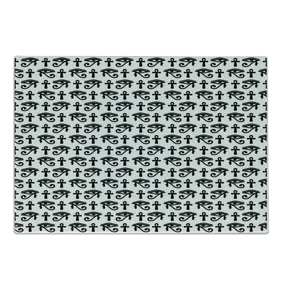 Egyptian Print Cutting Board, Egyptian Hieroglyphic Pattern Eye Motif Vintage Illustration, Decorative Tempered Glass Cutting and Serving Board, Small Size, Black and White, by Ambesonne