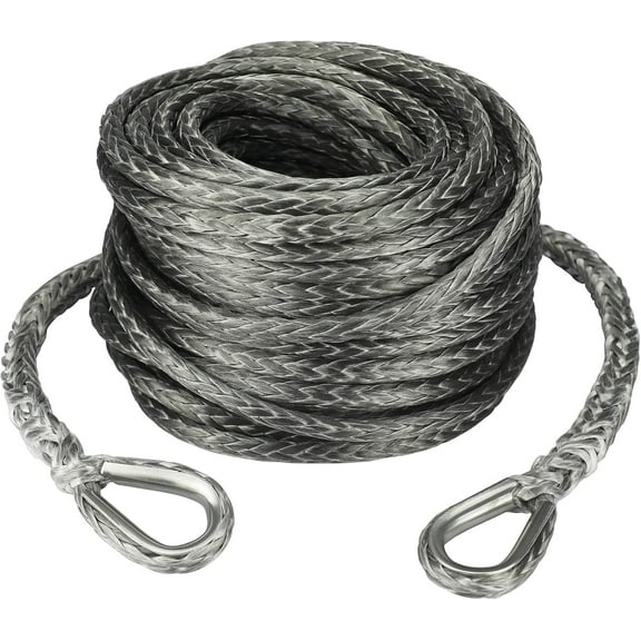 3/8 Inch x 92 Feet Synthetic Winch Rope Extension 26,500 Lbs for Off Road Vehicle ATV UTV SUV Gray