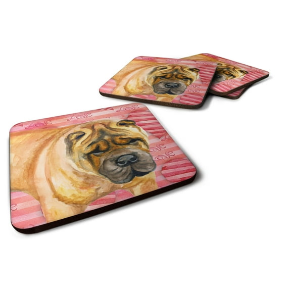 Carolines Treasures BB9748FC Shar Pei Love Foam Coaster Set of 4 Red 3 1/2 x 3 1/2 multicolor