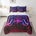 thumbnail image 2 of Castle Fairy Gradient Hexagon Gamer Bedding Comforter Set,Stripes King Bedding Sets, 2 of 8