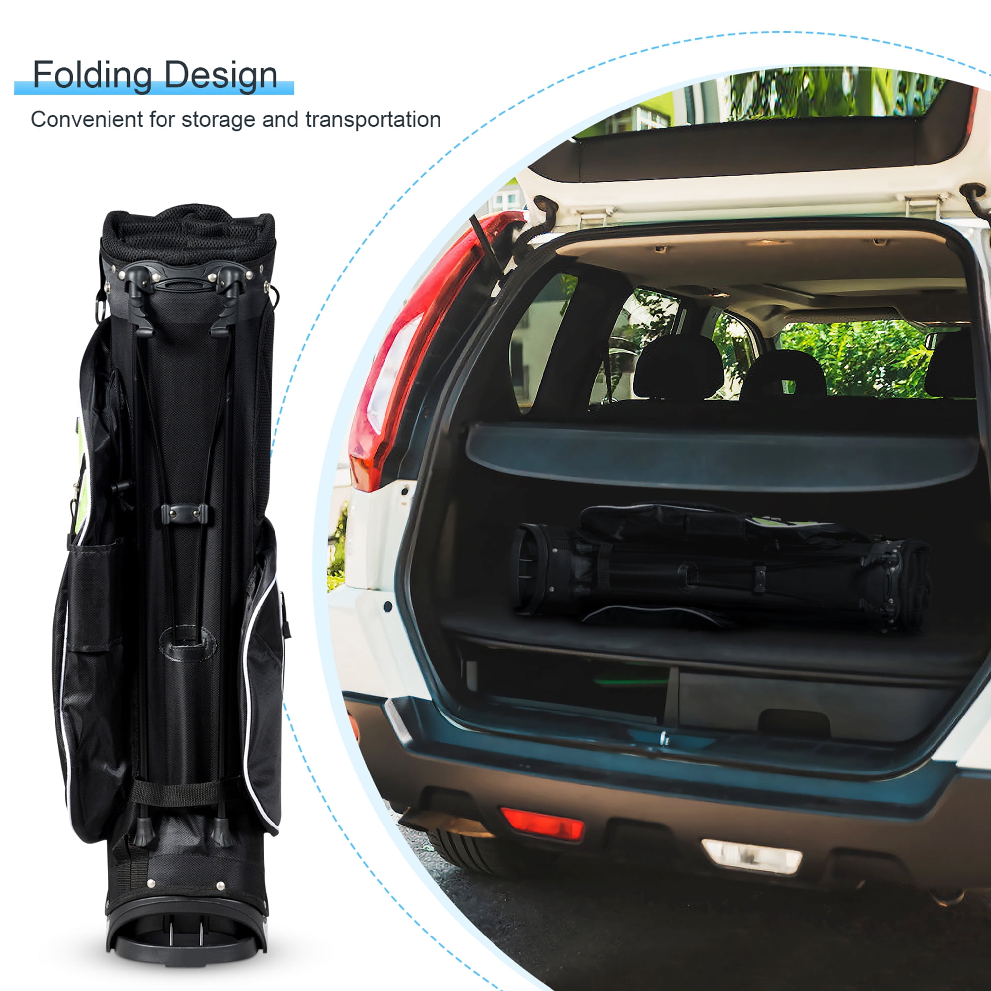 Gymax Golf Stand Bag 6 Way Divider Golf Carry Bag w/ Straps & 7 Storage Pockets Green