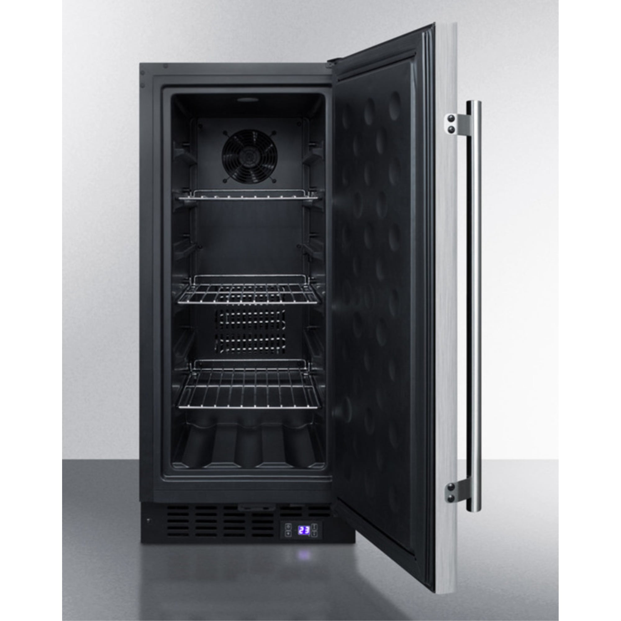 15" wide frost-free freezer for built-in or freestanding use, with reversible stainless steel door and lock